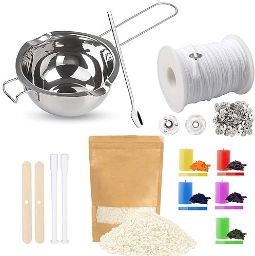 ALLAVA Kerzen Selber Machen Set, Kerzenherstellung Kit mit 500g kerzenwachs, 61m Kerzendocht, Wachsschmelztopf, 5 Kerzenfarbe, Dochthalter, Kerzendocht für die Kerzenherstellung Candle DIY