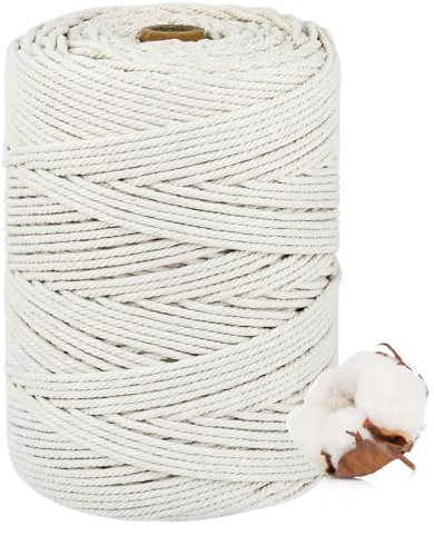 3mm x 300m Makramee Baumwollgarn,100% Baumwolle Makramee Garn Baumwollseil,Premium Baumwollkordel Macrame Cord Baumwollschnur,Baumwollgarn Makramee für DIY Hochzeit Boho Deko Wandbehang Blumenampel