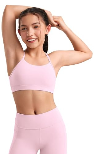 CRZ YOGA Flickor Butterluxe Y-rygg sport-bh | Lätt stöd, Avtagbara kuddar, Yoga, Atletisk, Extremt mjuk, Rund halsringning, Spaghettiband, För tonåring