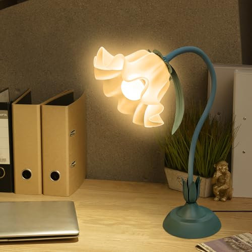 YATOSEEN Lampada da Tavolo Vintage a Fiori per Camera da Letto, Lampada da Comodino Mughetto in 3 Modalità di Colore con Lampadina E27, collo della Lampada Regolabile a 360° per Lettura in Ufficio