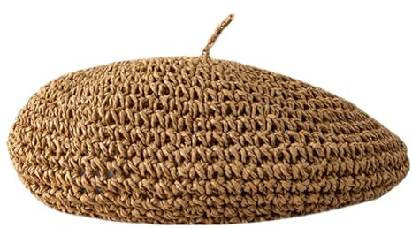 AHDMR Béret en Paille pour Femme Béret Eté Rétro Chapeau Béret Français Classique Chapeau d'artiste Respirant Béret en Crochet Tricoté Chapeau de Soleil pour Plage Vacances Voyage Partis
