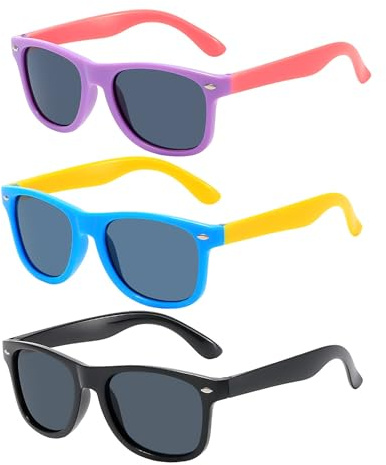 USHXVG 3-Piece Children's Polarized Color Block Sunglasses, UV Protection, Multicolour, Unisex, Modern Style