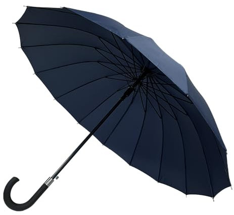 SMATI Parapluie homme long BLEU MARINE automatique - Solide - 16 baleines fibre - Anti-vent XXL