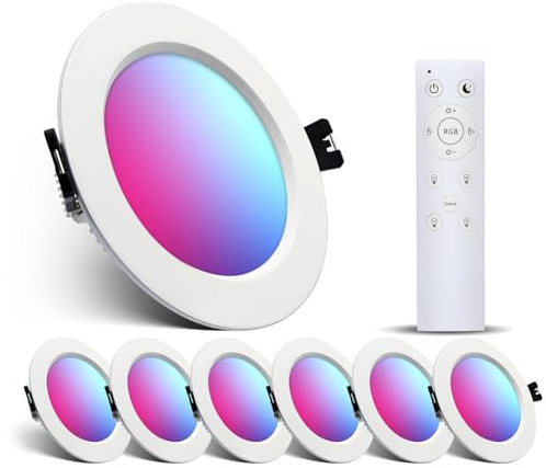 Großcat LED infälld spotlight 10W 230V, RGB+varmvit Inbyggbar Downlight Intelligent APP-kontroll Infällda takspotlights för Badrum Vardagsrum Sovrum, 6 st
