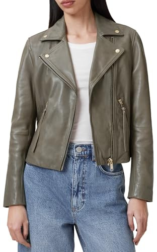 AllSaints Women's Jacket Leather Dalby Biker Dusty Olive Green UK 16/US 12