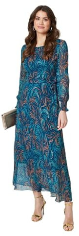 Izabel London Abstract Long Sheer Sleeve Maxi Dress for Women UK with Sheer Long Sleeves and a Maxi Length Hem.