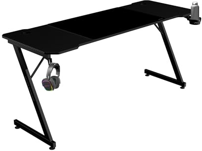 Mars Gaming MGD-X160, Gaming-Schreibtisch Ergonomisch, Oberfläche aus Karbonfaser, Metallrahmen, XXL-Mauspad, Kopfhörer- und Getränkehalterung, Kabelmanagement, Gaming-Tisch 160x60cm, Schwarz