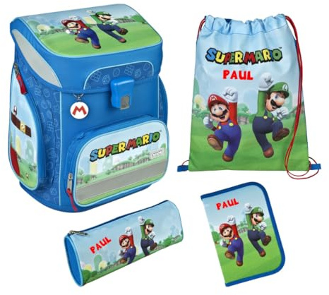 Undercover Cartable Set 5 pièces pour fille 1ère classe | Avec contenu personnalisé Sac de gym Trousse à crayons École primaire Motif Scooli, Super Mario, Cartable