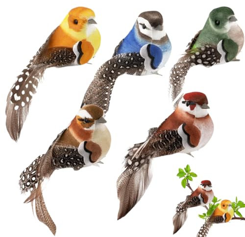 WUSJCOF 5 Piezas de Pajaros Decorativos con Clip – Pajaritos Decorativos Coloridos para Decoración de Primavera, Jardín, Fiesta y Boda