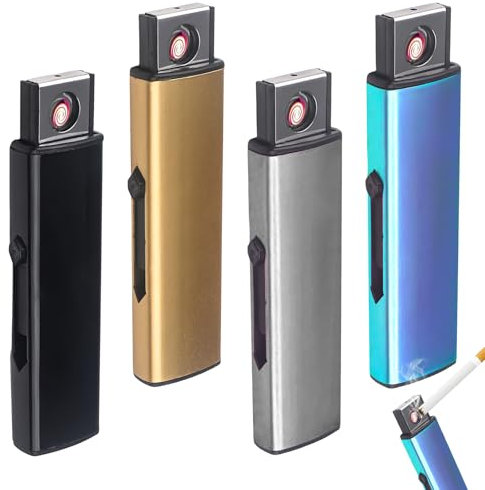 LEKEFETO 4 accendini elettronici: accendino elettrico antivento, porta USB, accensione a due lati, accendino senza fiamma, ricaricabile, senza gas