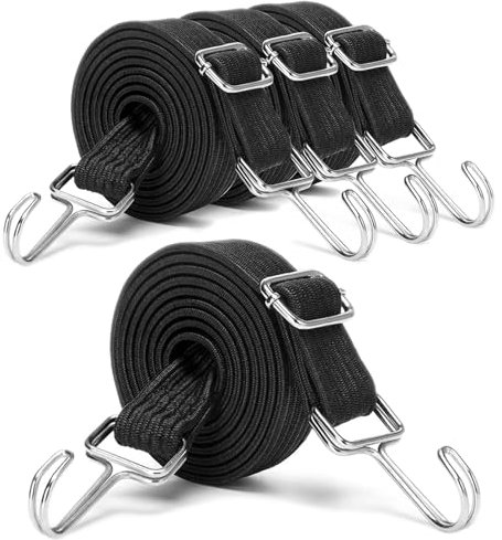Tendeurs Élastiques, 4 Pièces de 2M Sangle de Serrage Extra Forte, avec Crochet Métallique, pour Vélo, Moto, Porte-Voiture, Camping (Noir)