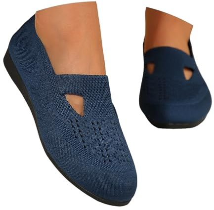 Scarpe estive da donna ballerine eleganti scarpe da ballo basse comode e morbide scarpe da donna classiche estive a maglia vestito antiscivolo scarpe tradizionali blu 36