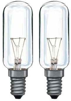 NCC-Licht 2 x Röhrenlampe T25 Glühbirne 25W E14 warmweiß, Ersatzlampe für Haushalt, Kühlschrank, Dunstabzug, Nähmaschine etc.