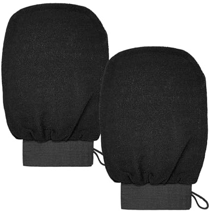 Poraceous 2 Piezas Guante Exfoliante Corporal, Exfoliating Glove, Guantes de Limpieza para la Suciedad y la Piel Muerta, Guantes Exfoliantes para Mujeres Hombres De Baño Guante Cuerpo y Cara (Negro)