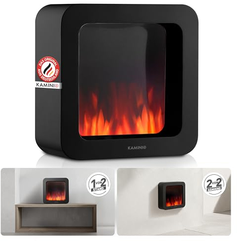 KAMINIO Chimenea de Mesa MIA - Decorativo Brasero Des Mesa eléctrica con Efecto Llama 3D, batería de Larga duración, sin Cable, portátil (Negro, 10/25cm)