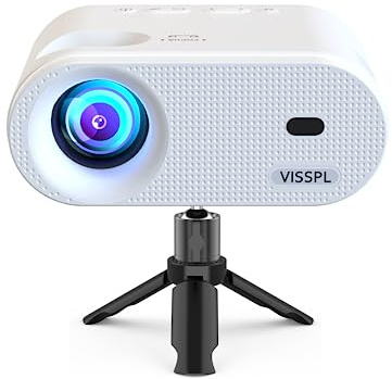 Mini Projektor mit Stativ, 12000L Kleiner Projektor Unterstützt Full HD 1080P, 50% Zoom, ±15° Trapezkorrektur, Handy Kompatibel mit HDMI, USB, AV