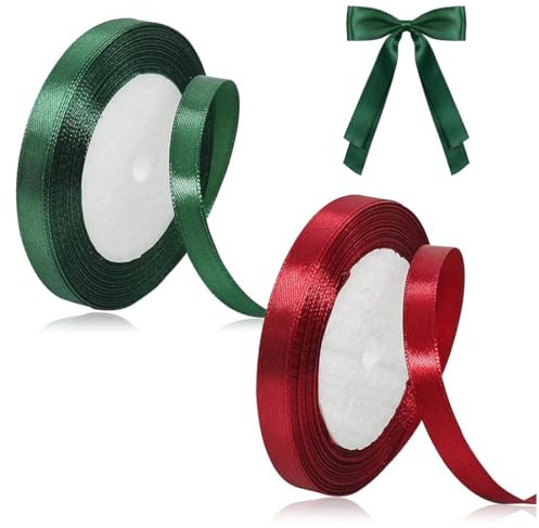 EJRUP 2 Pcs 22m Nastro Verde Salvia 10mm, Rosso Verde Nastro Raso Nastrino Regalo Nastro Satin,Fiocco Nastro per Pacchi Regalo,Artigianato,Bomboniere,Bouquet,Natale,Feste di Compleanno Matrimoni