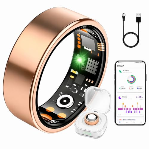 BLESYS Smart ring för kvinnor och män med blodtrycksövervakning, sömn- och aktivitetsmätning påminnelse om menstruationscykel | Ingen prenumerationsavgift | för iOS och Android (guld, storlek 9