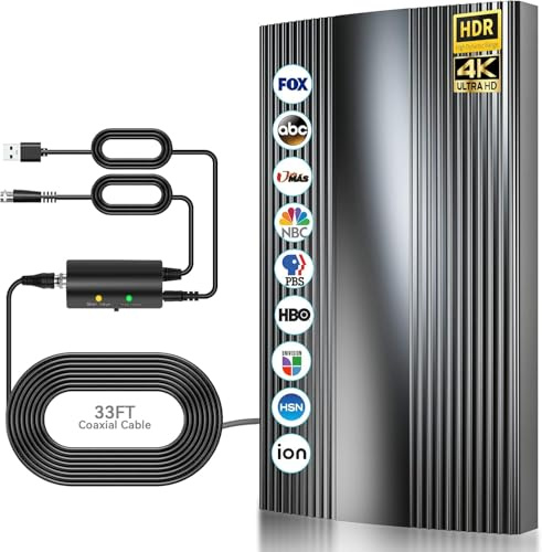 2026 Strongest Indoor TV Aerial, 600+Miles Range Digital TV Aerial Indoor Outdoor with Amplifier for Local Channels, HDTV Indoor Aerials for Smart/Old TVs Support 8K 4K 1080P-36ft Coax Cable
