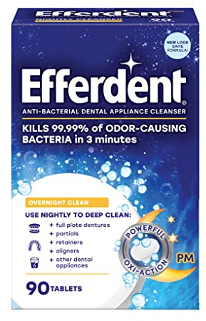 Efferdent Retainer Cleaning Tablets, 3 Month Supply of Denture Cleaning Tablets for Dental Appliances, Overnight Whitening, 90 Tablets