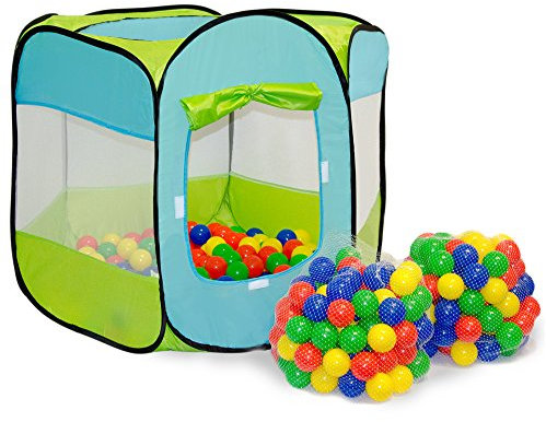 LittleTom Bällebad Kinderzelt für Drinnen & Draußen - 200 Bälle - 100x100x72 Zelt Mit Bällen für Kinder - Spielzelt Kinderzimmer Deko - Spielzeug für Babys