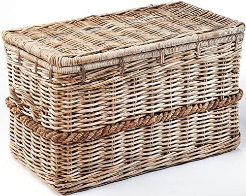 Kobolo Rattantruhe mit Griffen und Deckel 80x45x48 cm