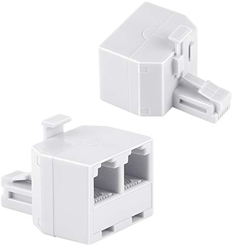 Uvital RJ11 Duplex Wall Jack Adapter Dual Phone Line Splitter Wall Jack Plug 1 to 2 Modular Converter Adapter for Office Home Fax Model Cordless Phone System, White, Wireless (2 Pack)