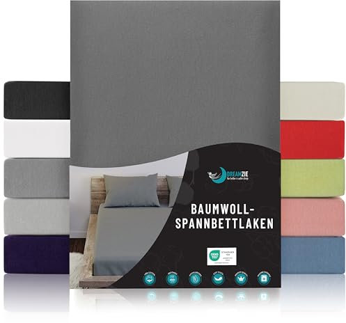 Dreamzie - Spannbettlaken 200x200cm - Baumwolle Oeko Tex Zertifiziert - Anthrazitgrau - 100% Jersey Spannbetttuch 200x200