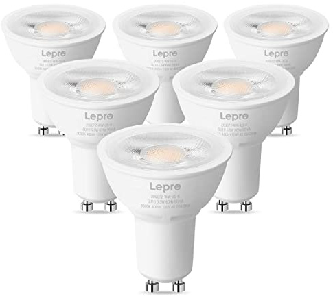 Lepro GU10 LED Bulb Dimmable, 50W Halogen Equivalent Light Bulbs, 5.5W 3000K Soft Warm Light Replacement for Recessed Track Lighting,40°Spotlight for Kitchen Range Hood Living Room & Bedroom, 6 Pack