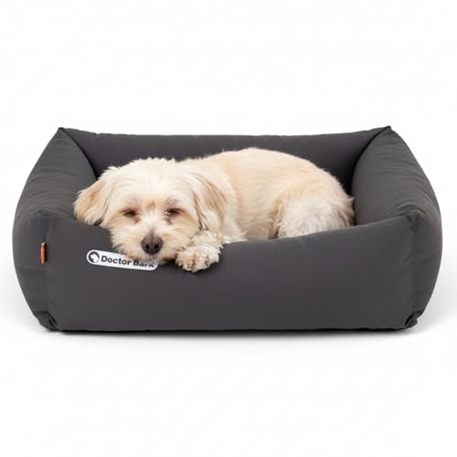 Doctor Bark Ortopedisk hundbädd, tvättbar upp till 95 °C, luktfri och hygienisk, gosig hundkorg för små hundar (S – 70 x 60 cm, grå)