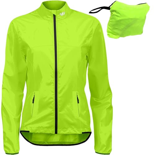 Wulibike Fahrradjacke Damen Windbreaker Leichtgewicht Laufjacken Atmungsaktiv Schnell Trocknend Radfahren-Jacken Mit 3 Taschen Grün L