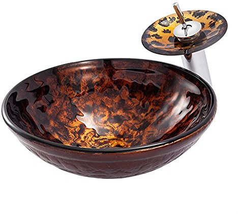Vessel Sink Vessel Vanity Sink Bathroom Sinks Washbasin Tempered Glass Vessl Sink Hand-Painted Countertop Washbasin Bathroom Furniture Art Basin Bathroom Sink Ceramic Small Sink Bowl (Color : A) (B