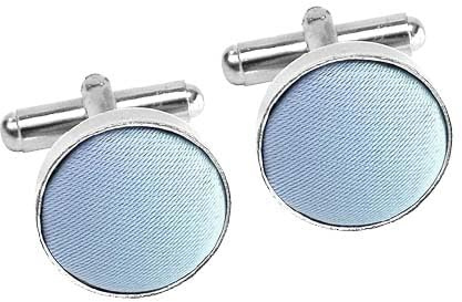 AAMERA Cufflinks for Men, Silver Tone Cuff Link Set for Weddings, Formal Dinners and Business Events, Round Shape with Bullet Back Toggle Closure, For All Cufflink Compatible Shirt (Sky Blue)