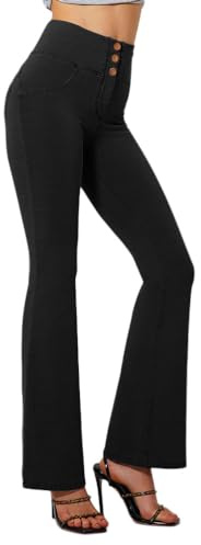 Onsoyours Jeans a Zampa d’Elefante Donna Flare Leggins a Campana Slim Fit Jeggings Yoga Pantaloni a Vita Alta Elasticizzati Sexy Casual Stretchy Treggings con Bottoni A Nero S
