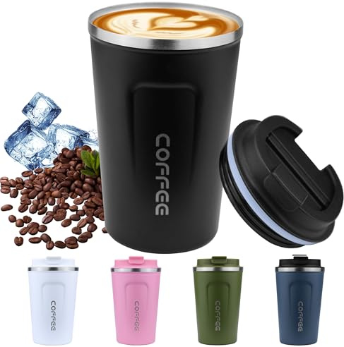 Disoza 470 ml Thermobecher Kaffee to go Kaffeebecher Schwarz Thermobecher Travel Coffee Mug Kaffeebecher to go Thermo Becher mit Deckel Trinkbecher mit Deckel Termokaffeebecher Thermotasse