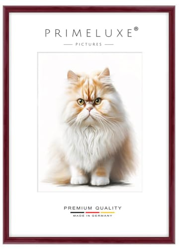 PrimeLuxe Cornice portafoto su misura, stretta, 29,7 x 42 cm, DIN A3, in rosso bordeaux lucido, dimensioni a scelta, con vetro acrilico antiriflesso, cornice per poster, puzzle, collage fotografico