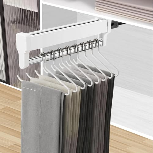 MAFAGE Pull Out Closet Valet Rod, Adjustable Sliding Heavy Duty Steel Top Mounted Clothes Storage Hanger Rail for Closet Wardrobe (597mm/23.5inch)
