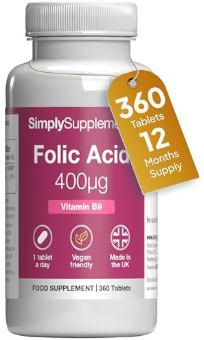 Folic Acid 400µg (Vitamin B9) | 360 Vegan Tablets | 12 Months' Supply