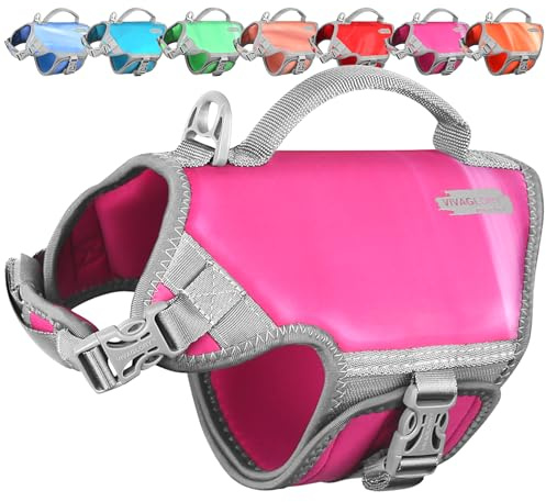 VIVAGLORY Chaleco de Flotación de Neopreno para Perros, Chaleco de Seguridad para Nadar y Navegar, Alta Flotabilidad, Resistente y Duradero, para Perros de Todos los Tamaños, XS, Rosa Frambuesa