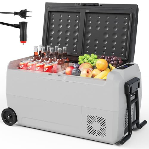 Frigorifero a Compressore, 32L Congelatore Elettrico con Luce LED, Ruote e Porta USB, Fino a -20°C, Modalità MAX/ECO, Frigorifero auto DC 12/24 V, AC 100-240 V, Frigoriferi Portatile per Campeggio