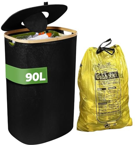 Bangleo Gelber Sack Ständer, Müllsackständer mit Clip, Ständer für gelben sack, Mülleimer 90 liter, Gelber Sack Behälter, Robust und Stabil für Mülltrennung Daheim（Schwarz)