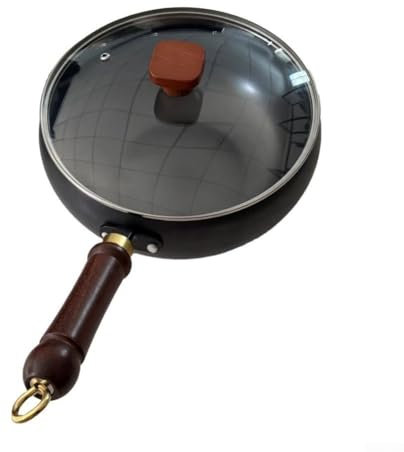 Sartén de hierro forjado a mano con diseño de vientre grande para un rendimiento culinario excepcional (olla de 28 cm+tapa de vidrio)