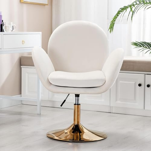 DAYALANE Fauteuil Pivotant à 360° pour Chambre Moderne Fauteuil Coiffeuse Confortable en Velours Chaise Rembourré Réglable en Hauteur avec Base en Métal, Beige