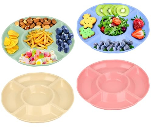 Nymblis Serving Platters, Snack Trays Plastic Serving Platter for Party Food, 4 Pack Food Trays with 5 Compartments, Divided Snack Platter for Fruit Candy Nuts Desserts Dishs Veggie