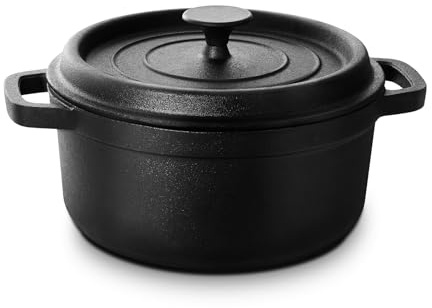 Warmiehomy Cast Iron Pot,5L Heavy Duty Pre-Seasoned Cookware Dutch Oven Pot with Lid,Non-Stick Cast Iron Dutch Oven with Two Handles for Indoor Outdoor,26cm