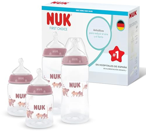 NUK First Choice Babyflaschen | 0-3+ Monate | 150ml & 300 ml | Anti-Kolik-Trinkflasche | PP | Temperature Control Anzeige | Koala | 4 Stück