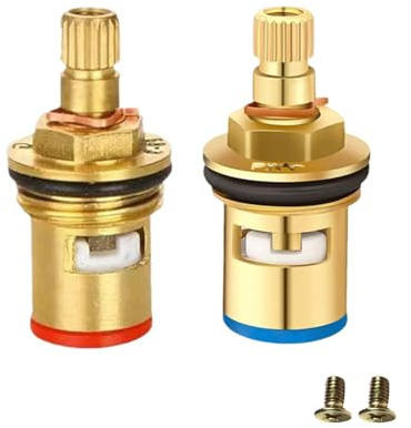 Lumi Zenva® 2 Pcs Vitoni in Ceramica per Rubinetti Acqua Fredda e Calda, Coppia di Vitoni Oro 53 mm con 20 Ingranaggi, Ricambio Universale per Rubinetti di Cucina e Bagno