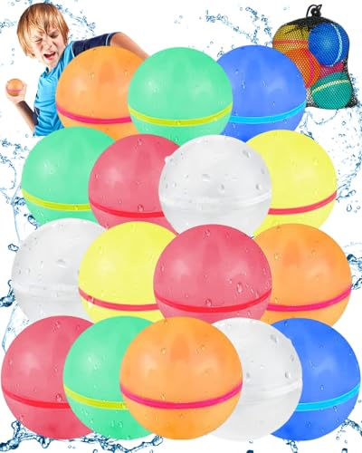 Reusable Water Balloons, Magnetic Self Sealing Quick Fill Water Balloons with Mesh Bag, Silicone Water Bomb For Kids, Summer Toys Swimming Pool Party Supplies Bath Toy Outdoor