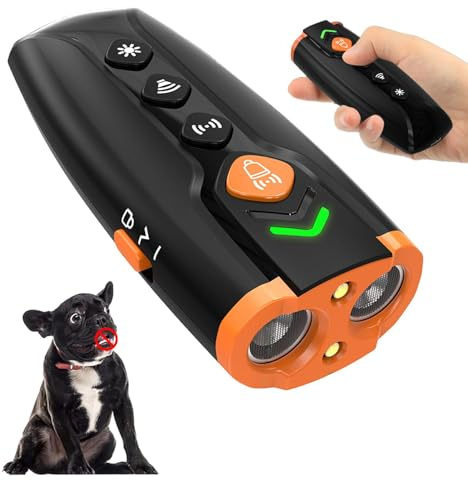 Anti ladridos para perros, antiladridos ultrasónicos potentes, aparato de entrenamiento recargable con lámpara LED, disuasión ultrasónica portátil y humana para perros pequeños y grandes (1 unidad)