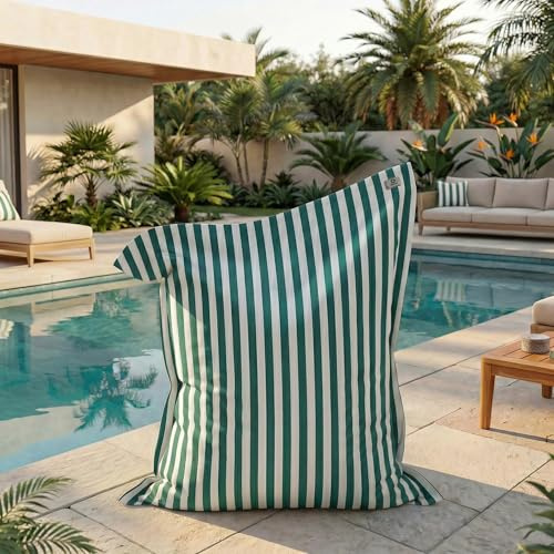 Housse pour Pouf Géant XXL 180x140cm - Rayure Vert - Anti-UV - Déhoussable - Déco Arts